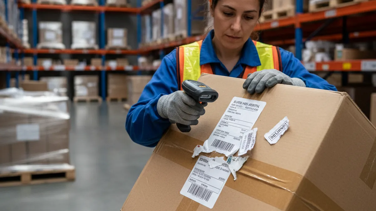 Devoluciones de ecommerce en depósito argentino, foto hiperrealista