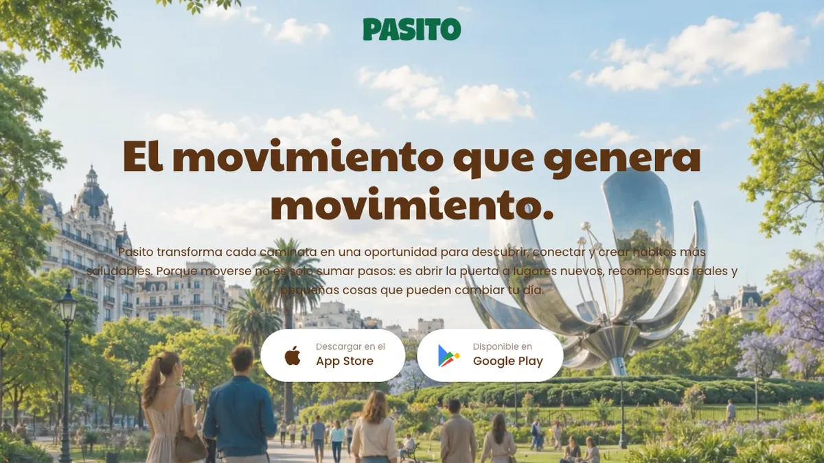 Pantalla de la landing page de Pasito App — la red que convierte tus pasos en premios