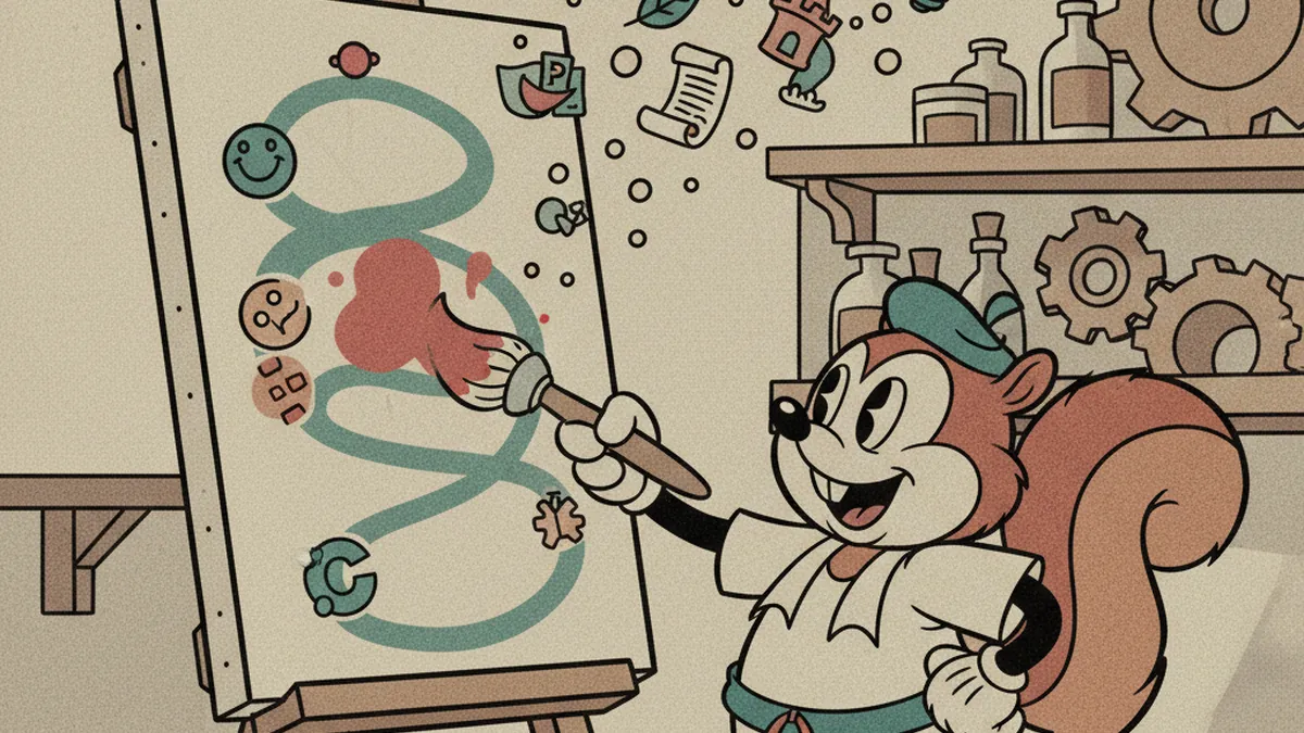 Artista cartoon contando una historia visual de marca, ilustración vintage